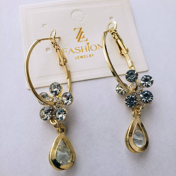 Floral Boho Teardrop Earrings Gemstone 925 Silver Plated Lightweight Dangle Drop - Picture 2 of 3